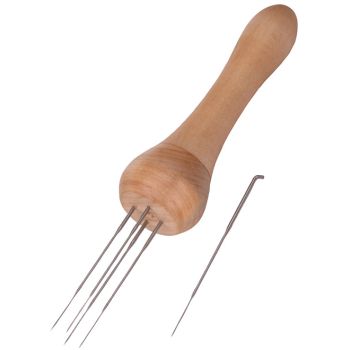 Needle felting punch with 5 needles - medium gauge (wooden handle)