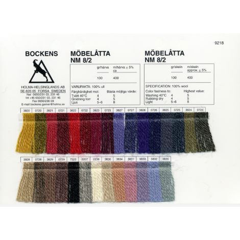 Color card wool yarn Möbelåtta NM 8/2